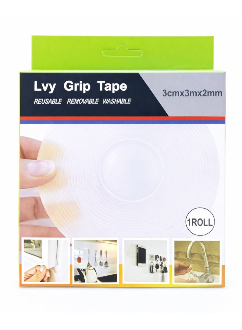 LVY Double‑Sided Tape – Reusable Washable & Removable Nano Gel Grip Tape – 3 Meter Multipurpose Sticky Mounting Tape for Walls, Home, Office, Car, DIY Projects - Image 1